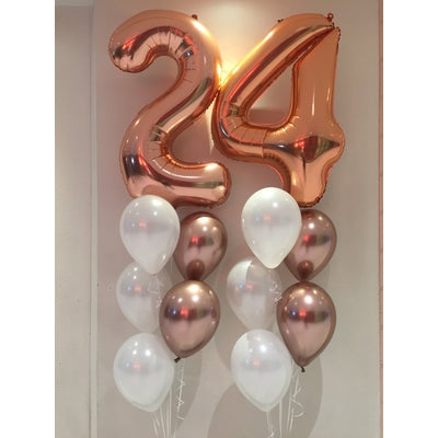 Birthday Balloon Bouquet - Rose Gold & White Balloons Mix