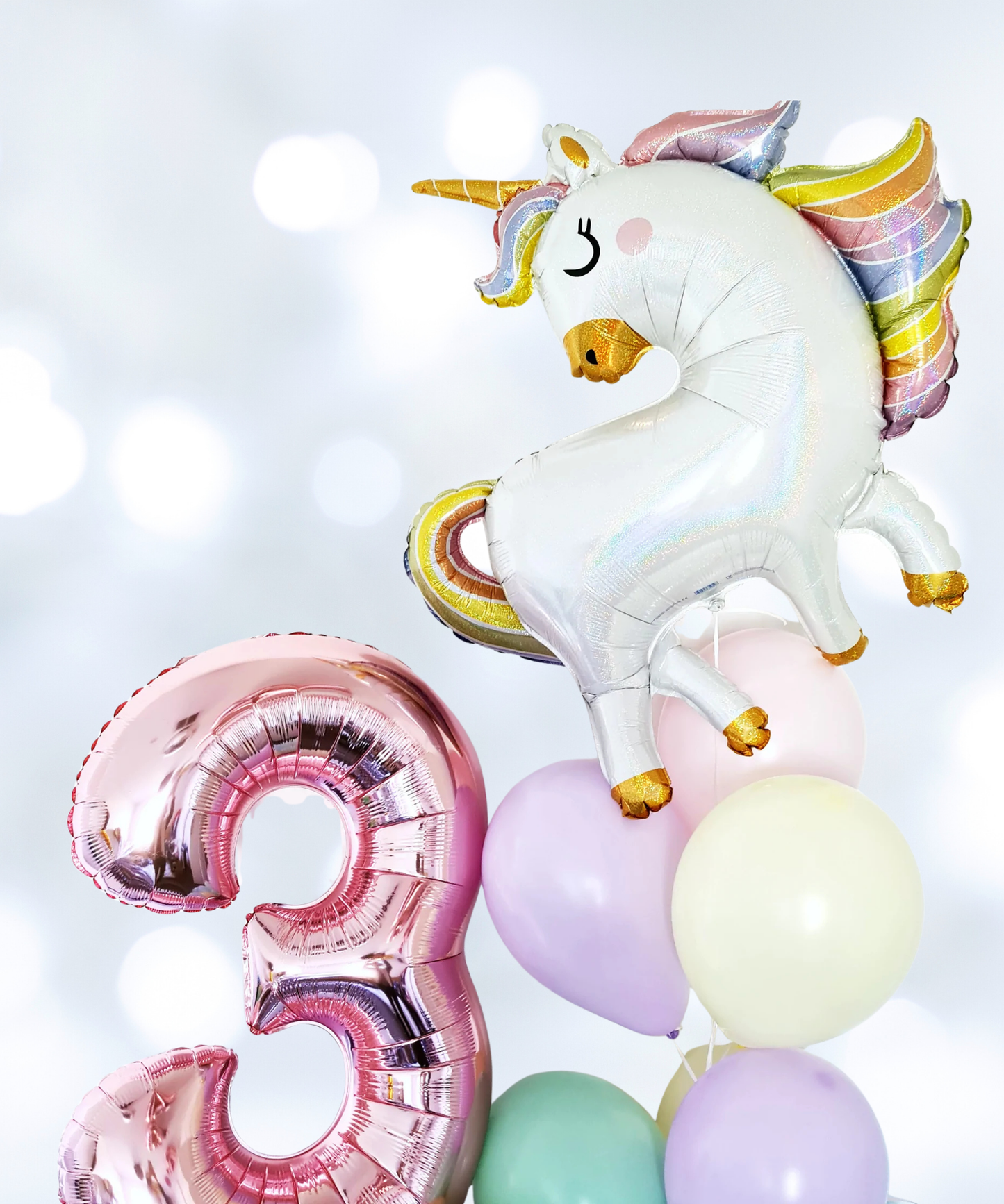 Unicorn number birthday balloon bouquet
