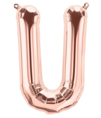 Letter U Helium Filled Giant Rose Gold Balloon