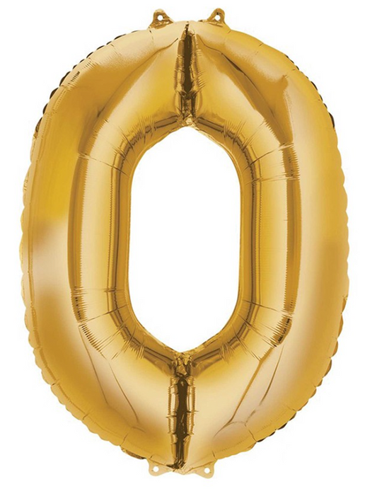 Number 0 Super Shape Balloon 86cm (Gold) Inflated