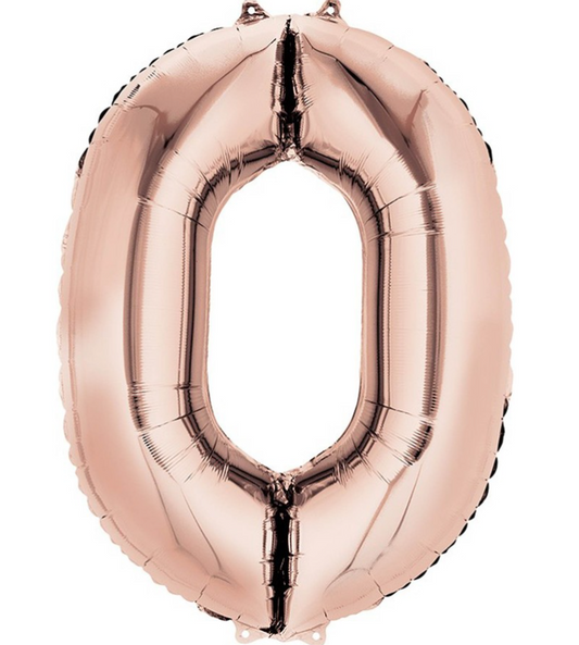 Number 0 Super Shape Balloon 86cm (Rose Gold) Inflated