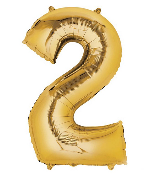 Number 2 Super Shape Balloon 86cm (Gold) Inflated