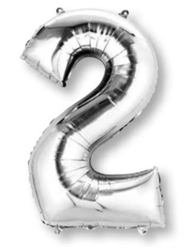 Number 2 Super Shape Balloon 86cm (Silver) Inflated