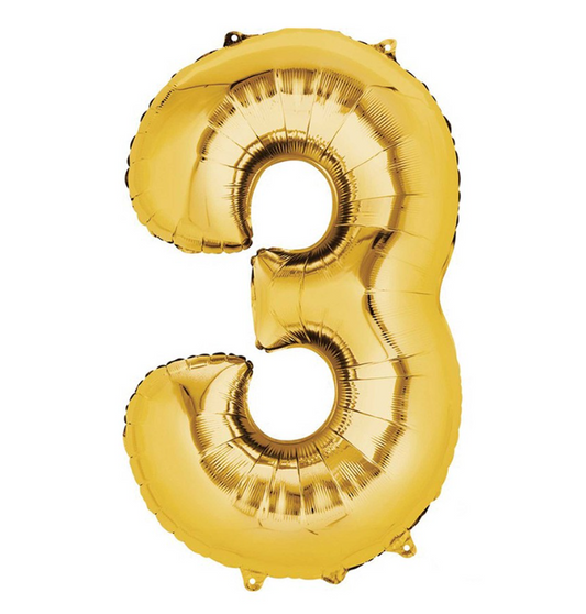 Number 3 Super Shape Balloon 86cm (Gold) Inflated
