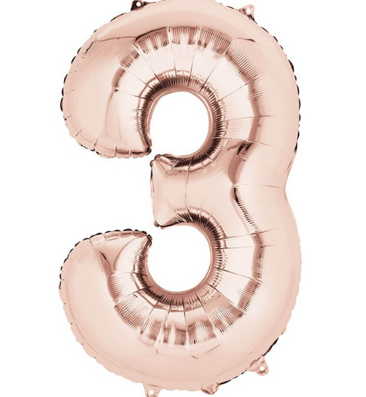 Number 3 Super Shape Balloon 86cm (rose-gold) Inflated
