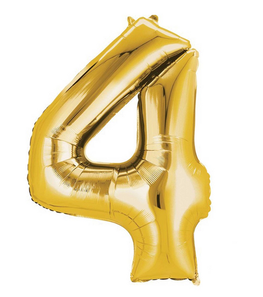 Number 4 Super Shape Balloon 86cm (Gold) Inflated