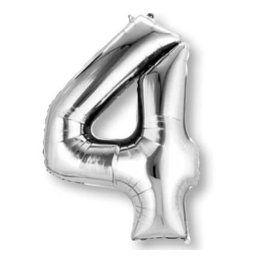 Number 4 Super Shape Balloon 86cm (silver) Inflated