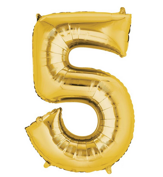 Number 5 Super Shape Balloon 86cm (Gold) Inflated