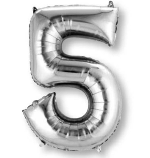 Number 5 Super Shape Balloon 86cm (silver) Inflated