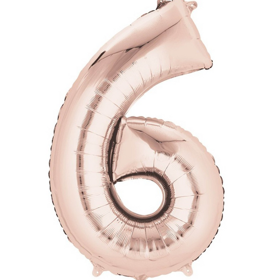 Number 6 Super Shape Balloon 86cm (rose-gold) Inflated