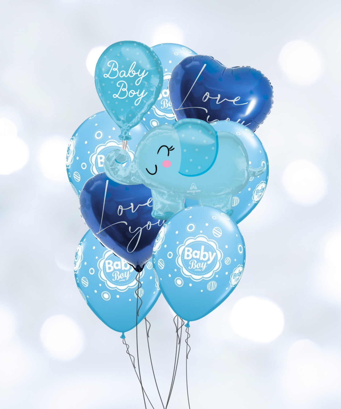 婴儿送礼会蓝色气球花束
