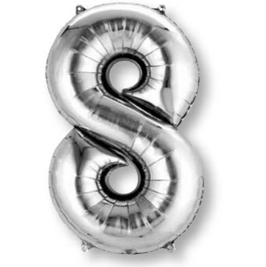 Number 8 Super Shape Balloon 86cm (silver) Inflated