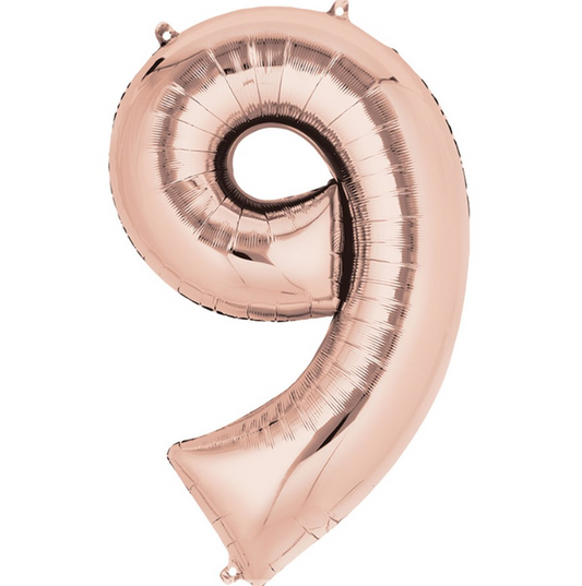 Number 9 Super Shape Balloon 86cm (rose-gold) Inflated