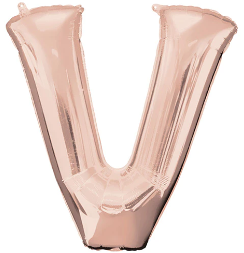 Letter V Helium Filled Giant Rose Gold Balloon