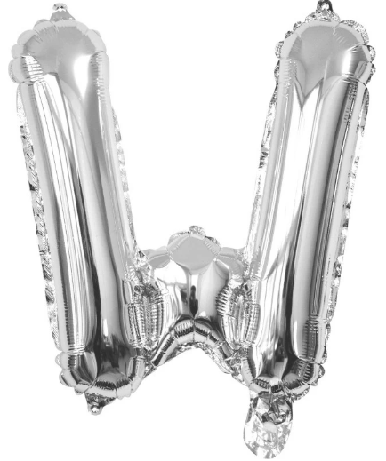 Letter W Helium Filled Giant Silver Balloon