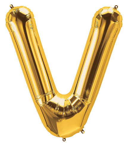 Letter V Helium Filled Giant Gold Balloon