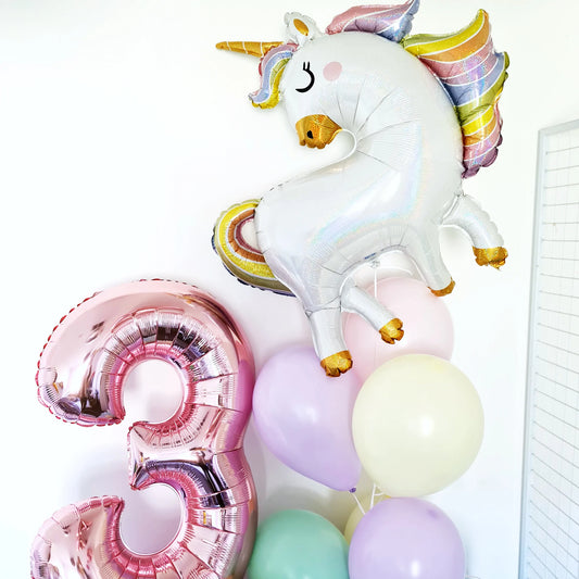 Unicorn number birthday balloon bouquet