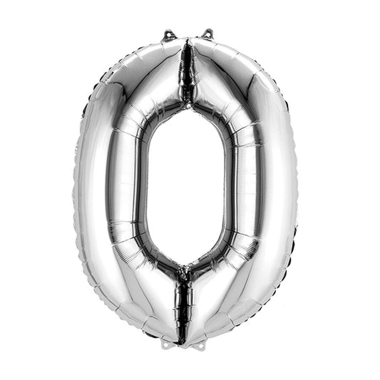 Number 0 Super Shape Balloon 86cm (Silver) Inflated