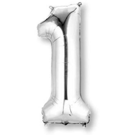 Number 1 Super Shape Balloon 86cm (Silver) Inflated