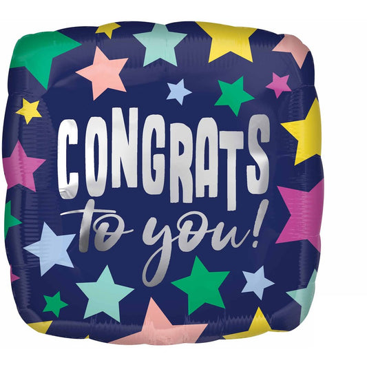 Congrats to you Foil Balloon 45cm (Navy Stars) Inflated
